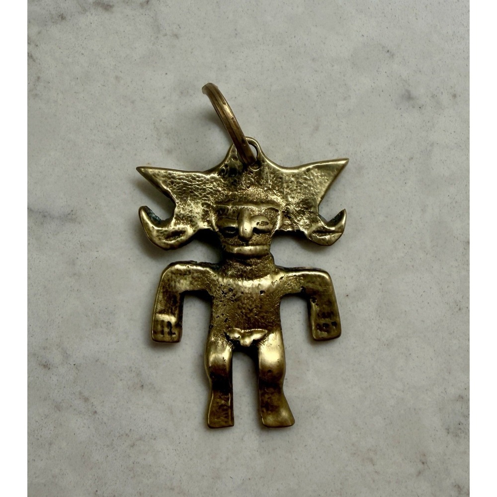 Vintage‎ Brass Pre-Columbian South American Fertility God Amulet Pendant 2"
